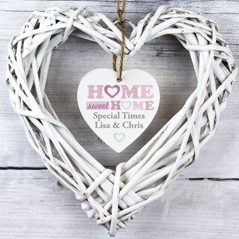 Personalised Floral Design Home Sweet Home Wicker Heart