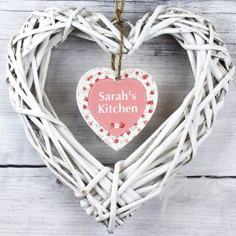 Personalised Vintage Floral Wicker Heart Decoration