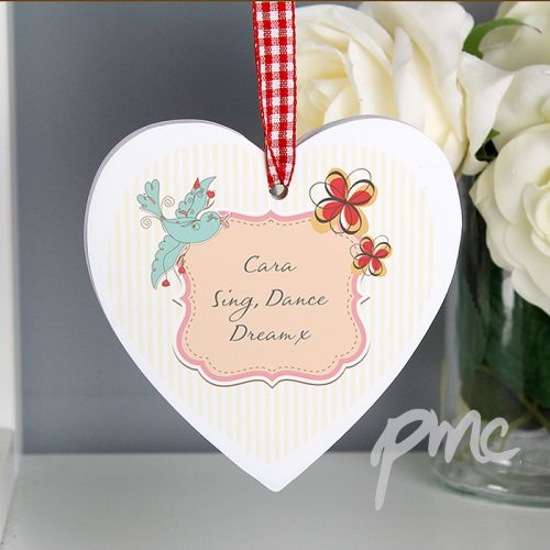 Personalised Songbird Wooden Heart Decoration