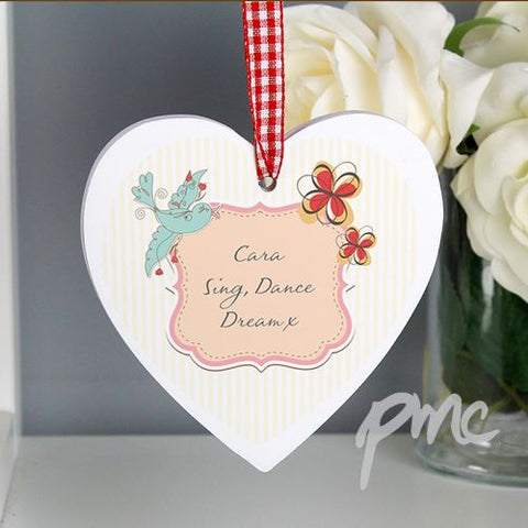 Personalised Songbird Wooden Heart Decoration