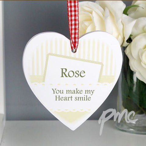 Personalised Elegant Cream Wooden Heart Decoration