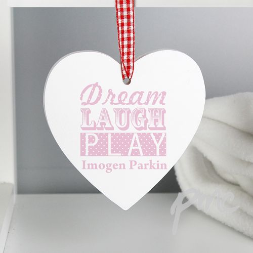 Personalised Dream Pink Wooden Heart Decoration