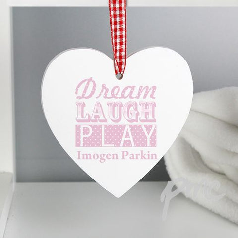 Personalised Dream Pink Wooden Heart Decoration