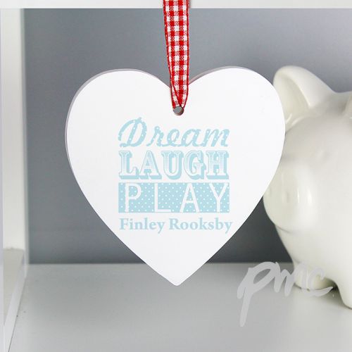 Personalised Dream Blue Wooden Heart Decoration