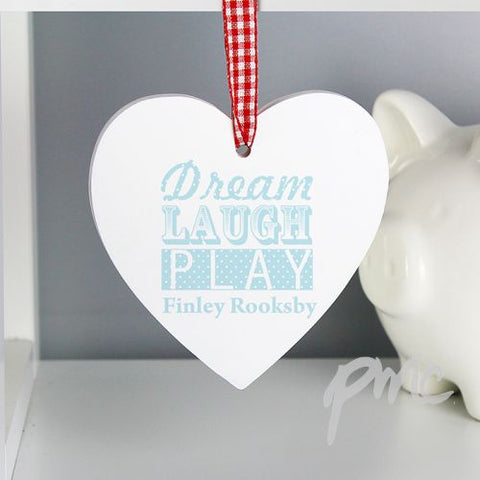 Personalised Dream Blue Wooden Heart Decoration