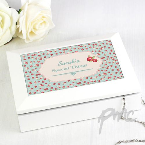 Personalised Vintage Floral White Jewellery Box