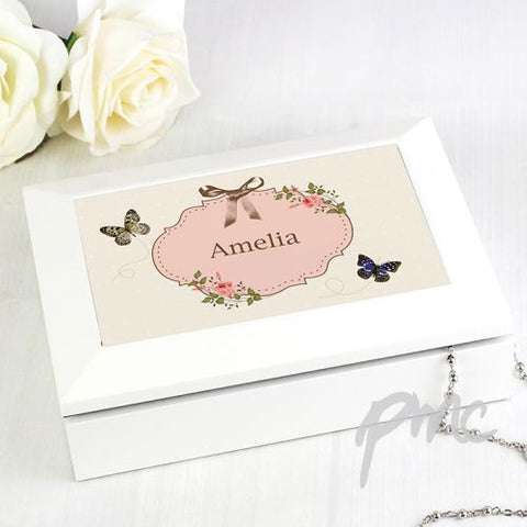 Personalised Delicate Butterfly White Jewellery Box