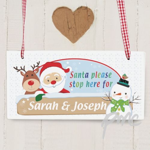 Personalised Santa & Friends Stop Here Wooden Sign