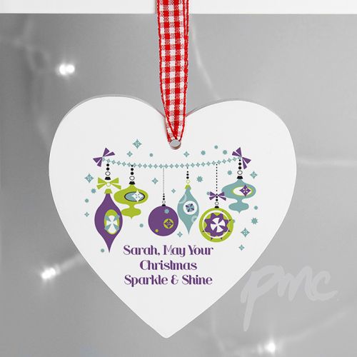 Personalised Retro Bauble Wooden Heart Decoration