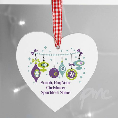 Personalised Retro Bauble Wooden Heart Decoration