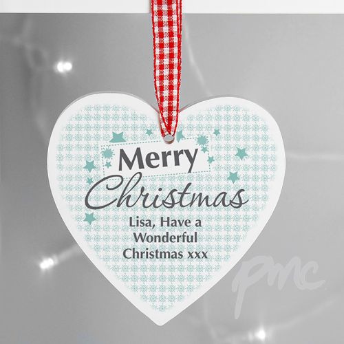 Personalised Snowflake Wooden Heart Decoration