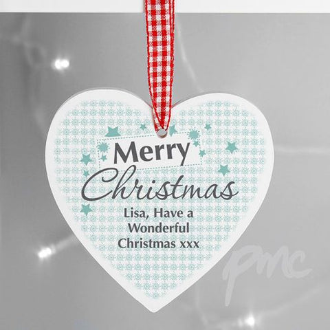 Personalised Snowflake Wooden Heart Decoration