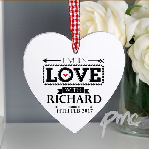 Personalised In Love With Wooden Heart Decoration