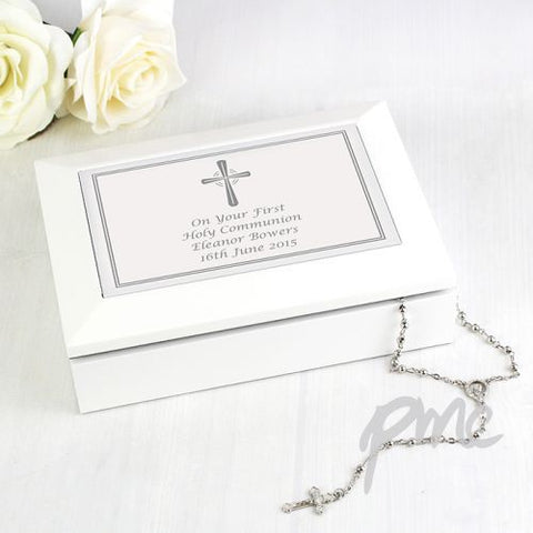 Personalised Silver Cross White Wooden Keepsake Box