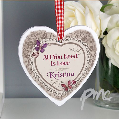 Personalised Butterfly Gem Wooden Heart Decoration