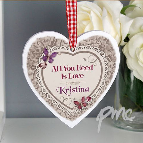 Personalised Butterfly Gem Wooden Heart Decoration
