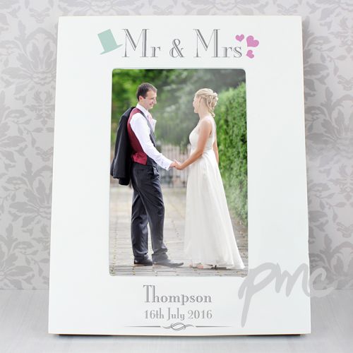 Personalised Decorative Wedding Mr & Mrs White 4x6 Photo Frame