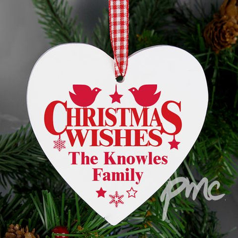 Personalised Christmas Wishes Wooden Heart Decoration