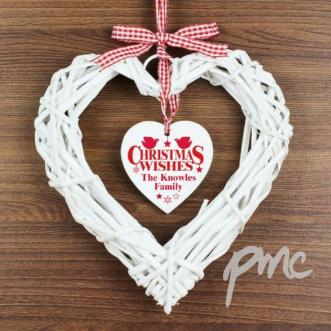 Personalised Christmas Wishes Wicker Heart Decoration