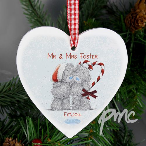 Personalised Me To You Couple Christmas Wooden Heart Decoration