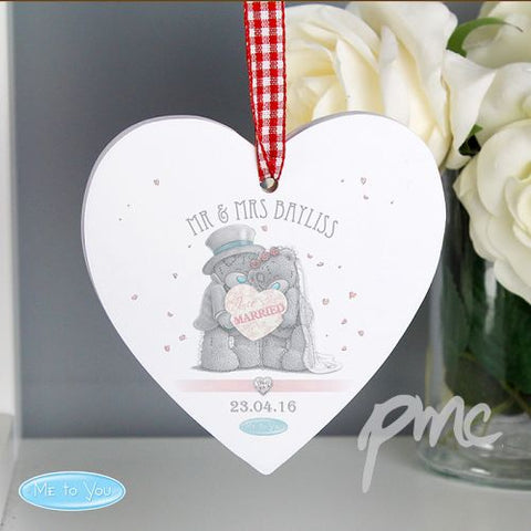 Personalised Me To You Wedding Couple Wooden Heart Decoration