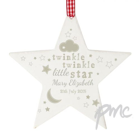 Personalised Twinkle Twinkle Wooden Star Decoration