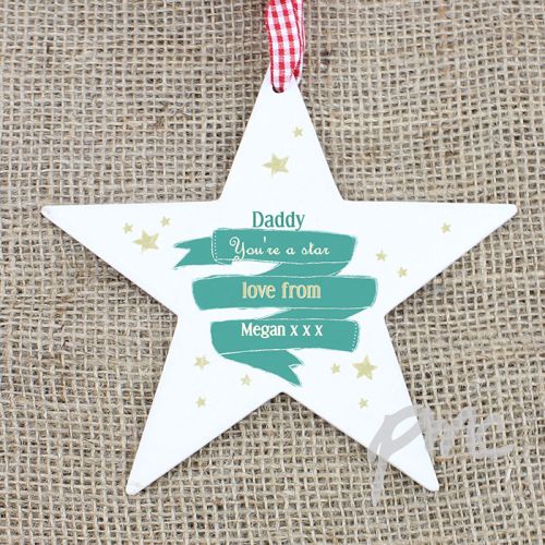 Personalised Shining Star Wooden Star Decoration