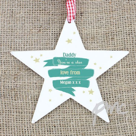 Personalised Shining Star Wooden Star Decoration