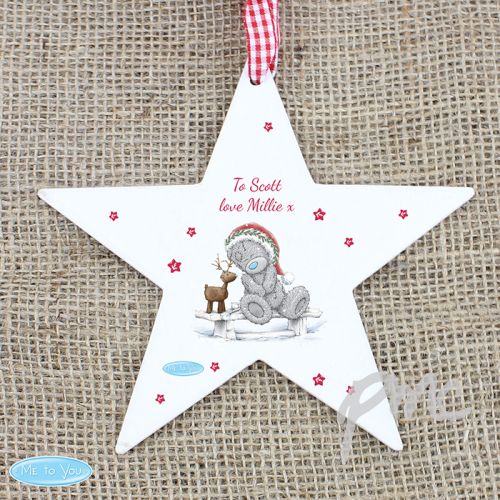 Personalised Me To You Reindeer Wooden Star Decoration