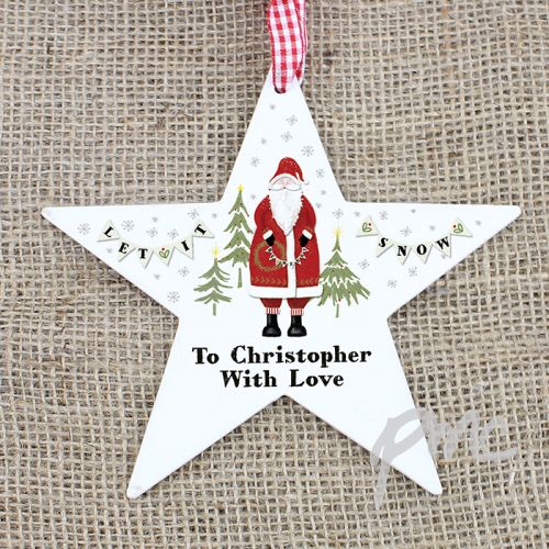 Personalised Father Christmas Wooden Star Decoration