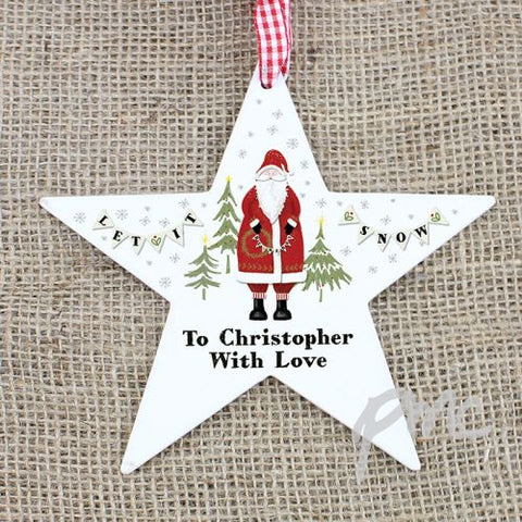 Personalised Father Christmas Wooden Star Decoration