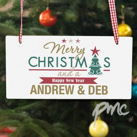 Personalised Merry Christmas And A Happy New Year Wooden Sign