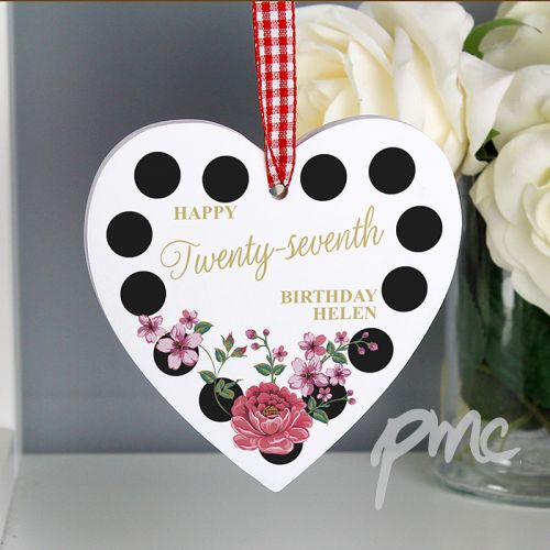 Personalised Floral Dot Wooden Heart Decoration