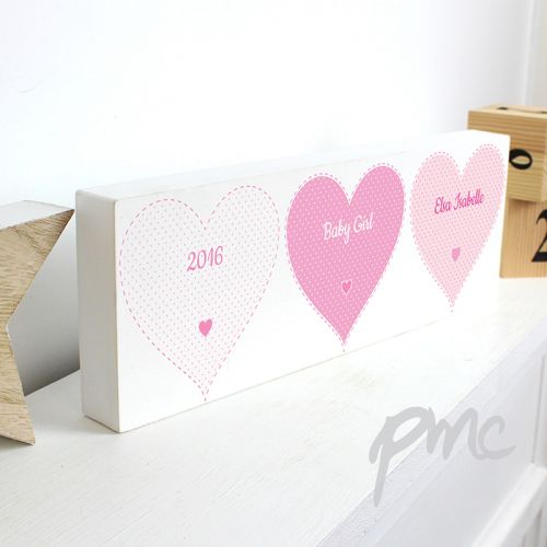 Personalised Stitch & Dot Baby Girl Wooden Block Sign
