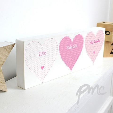 Personalised Stitch & Dot Baby Girl Wooden Block Sign