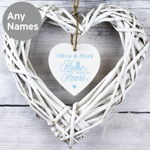 Personalised Home is Where... Wicker Heart Decoration