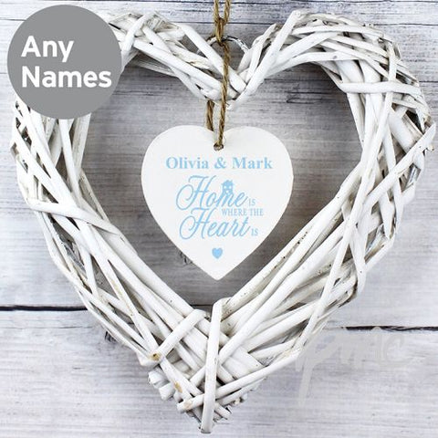 Personalised Home is Where... Wicker Heart Decoration