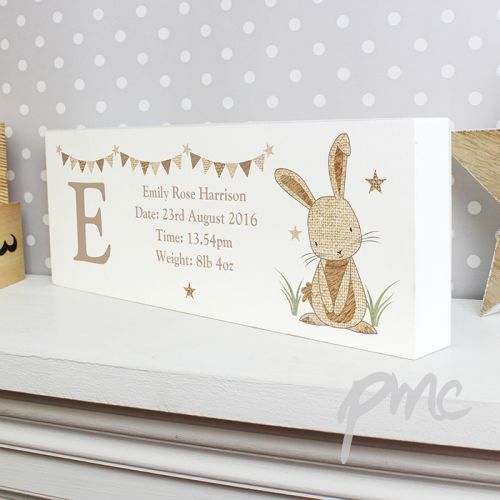Personalised Hessian Rabbit Wooden Block Sign