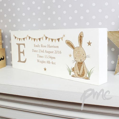 Personalised Hessian Rabbit Wooden Block Sign
