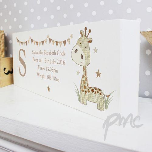 Personalised Hessian Giraffe Wooden Block Sign