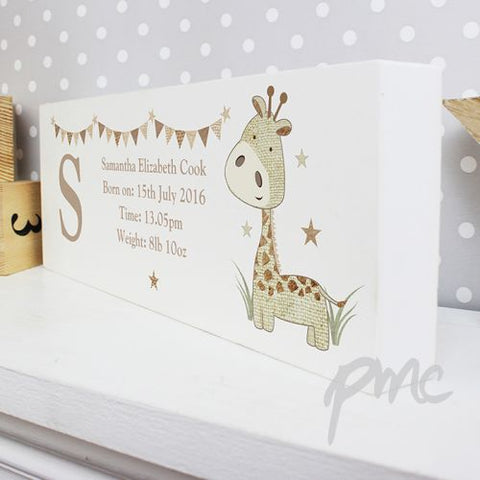 Personalised Hessian Giraffe Wooden Block Sign