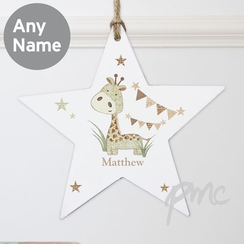 Personalised Hessian Giraffe Wooden Star Decoration