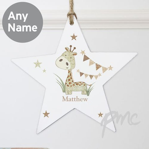 Personalised Hessian Giraffe Wooden Star Decoration