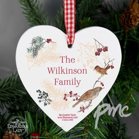 Personalised Country Diary Midwinter Wooden Heart Decoration