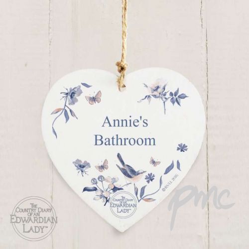 Personalised Country Diary Blue Blossom Wooden Heart Decoration