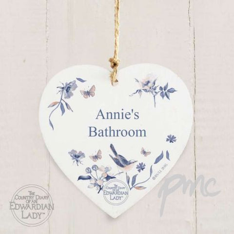 Personalised Country Diary Blue Blossom Wooden Heart Decoration