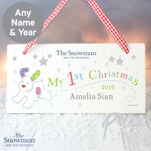 Personalised The Snowman and the Snowdog My 1st Christmas Wooden Sign