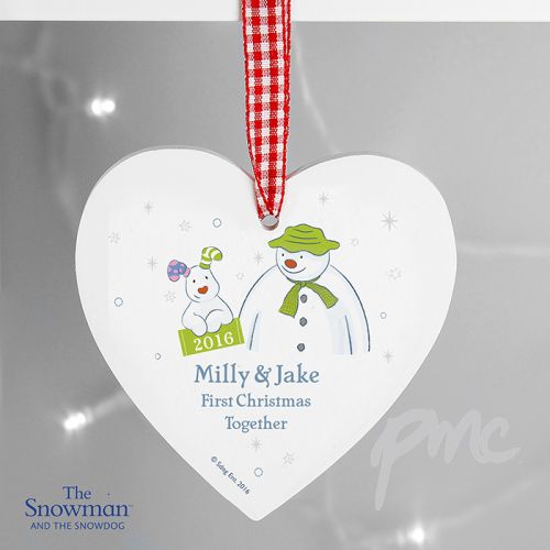 Personalised The Snowman and the Snowdog My 1st Christmas Heart Decoration