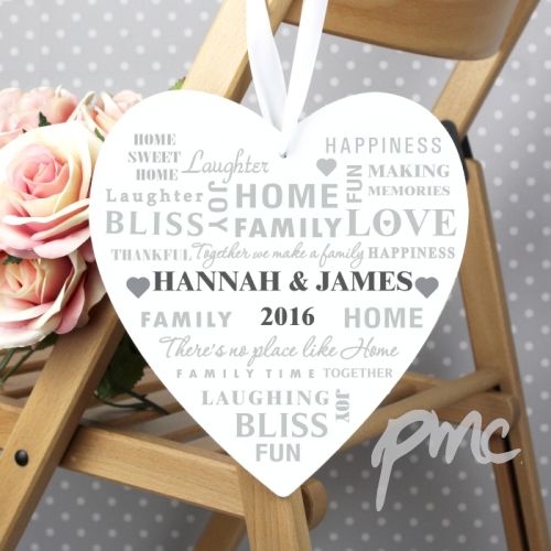 Personalised Family Typography 22cm Large Wooden Heart Decoration