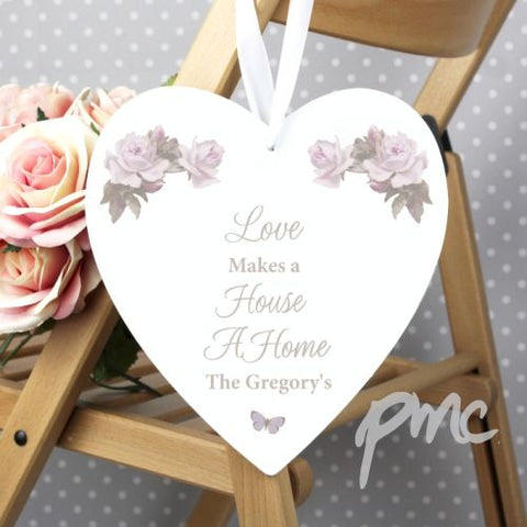 Personalised Vintage Floral 22cm Large Wooden Heart Decoration
